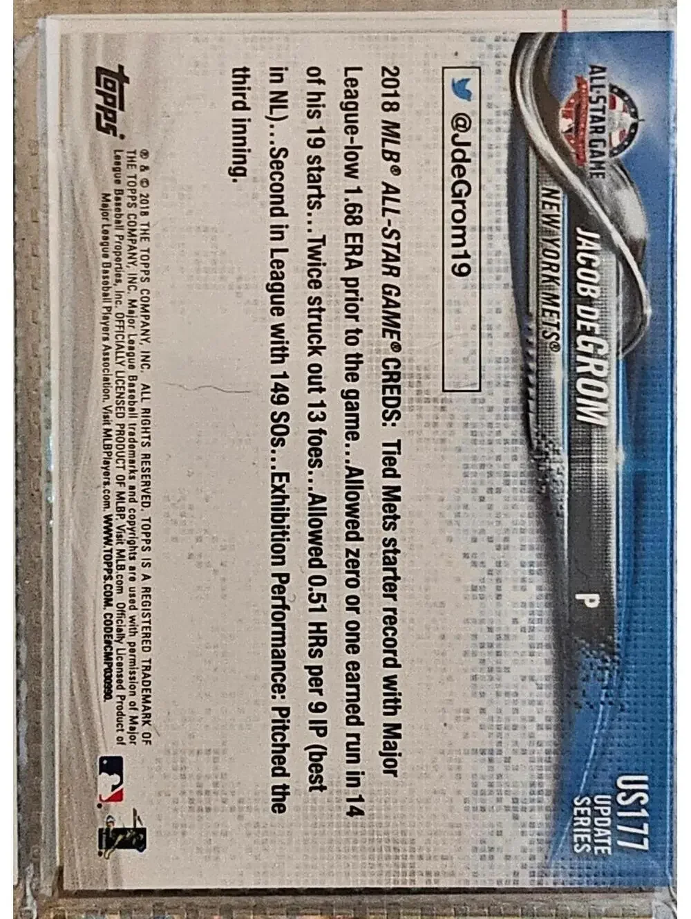 JACOB DeGROM 2018 Topps Update #US177.   METS - Picture 2 of 2